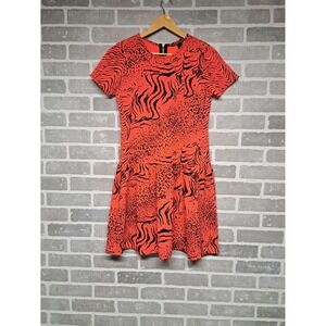 Victoria's Secret Dress Neon Orange/Red Drop Waist‎ Animal Print Dress. Size XS.
